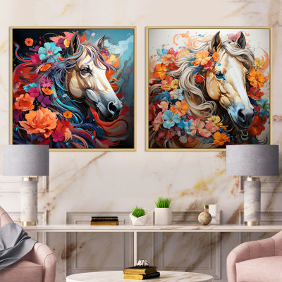 Popart Horse Portait - Ensemble de 2 animaux carrés