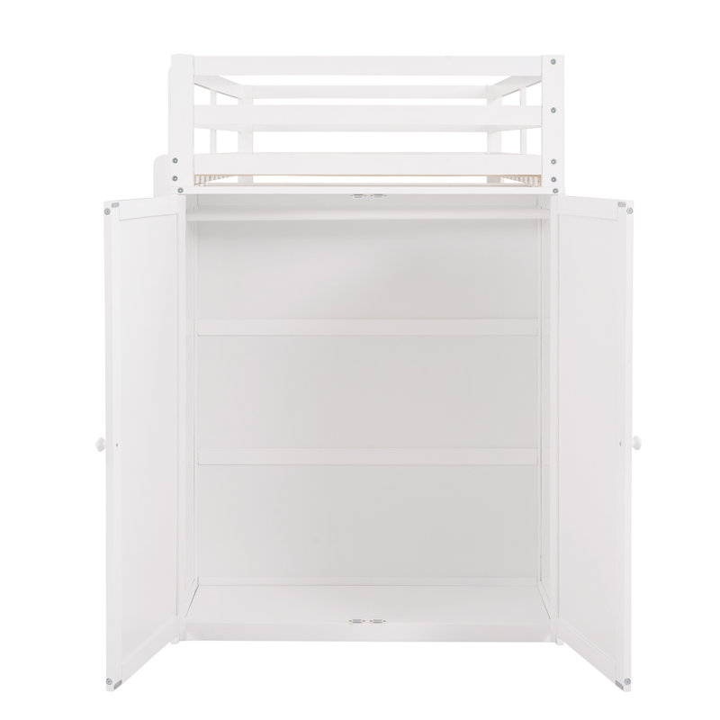 Twin Size Loft Bed With Drawers,Desk,And Wardrobe, Twin, White