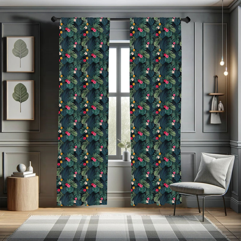Tropical Floral Semi-Sheer Rod Pocket Sliding Panel, 28" x 63"