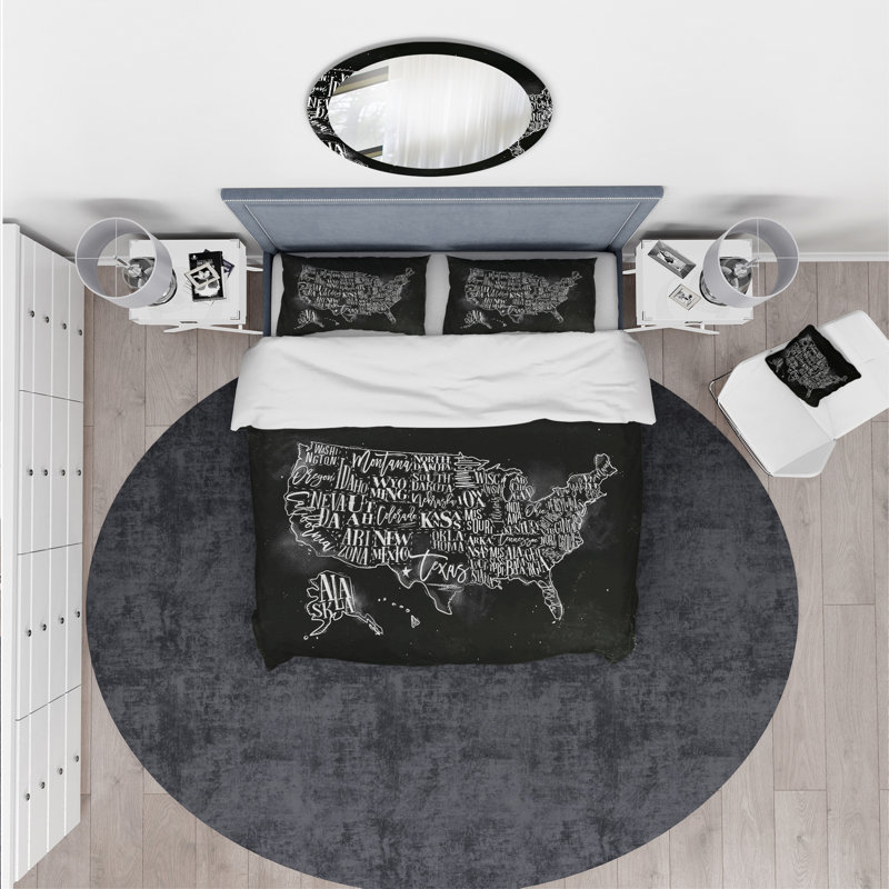 Ensemble de housse de couette de table rétro en craie designart united states, Housse simple + 1 taie décorative