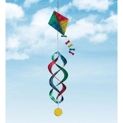 Metal and Glass Hanging Kinetic Wind Spinner Garden Accent with Spiral Tail and Decorative Finial