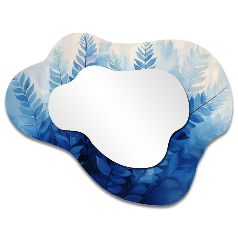 Gold Ferns Gentle Breeze - Ferns Irregular Asymmetrical Mirror, Modern Wall Mirror, Printed on Metal, 27" x 35"