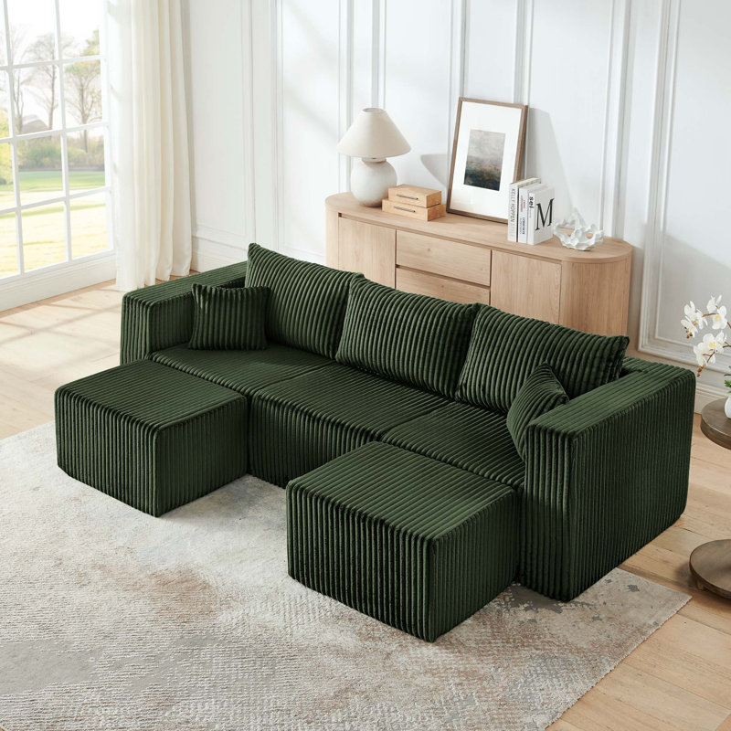 Canapé modulaire compact en velours côtelé modulaire compact avec un style minimaliste moderne, Vert