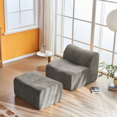 Fauteuil d'appoint rembourré en velours avec repose-pieds et fauteuil