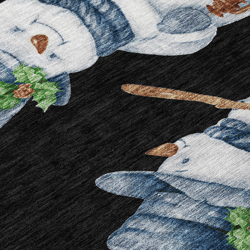 Machine Washable Indoor/Outdoor Christmas Snowman Xhevrie Black Rug, Rectangle 10' x 14'