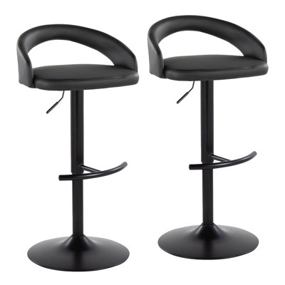 Tabouret de bar réglable en métal noir et similicuir noir avec repose-pieds arrondi en T - ensemble de 2
