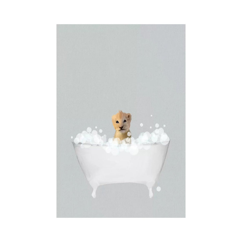Lion Blue Bath 1 Piece Painting on Canvas, 66.04cm H x 45.72cm W x 3.81cm D, Wrapped Canvas