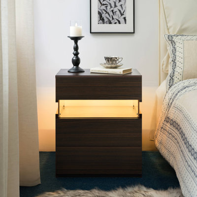 LED Nightstands 3 Drawer Dresser For Bedroom End Table With Acrylic Board LED Bedside Tables