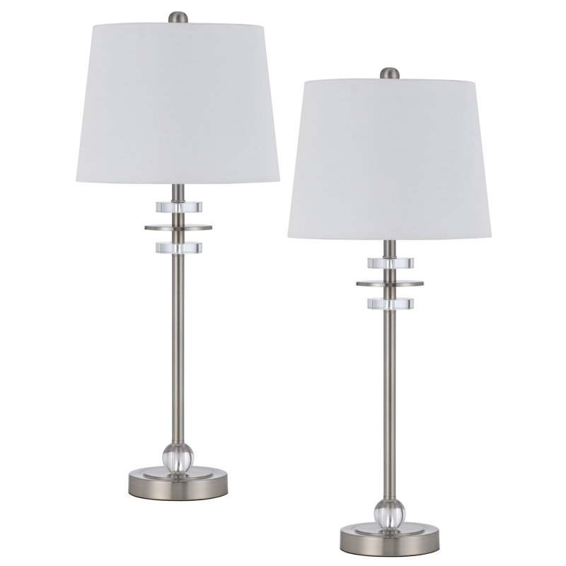 Metal Table Lamp, Brushed Steel, White