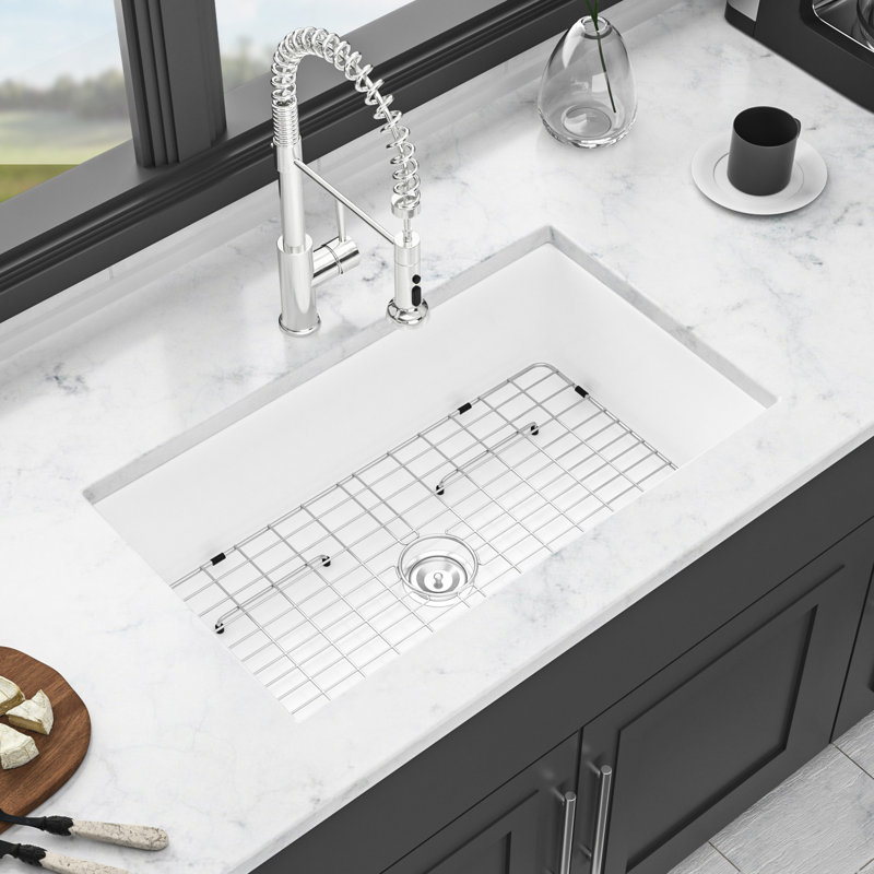 32" Ceramic Kitchen Sink - White, With Superior Resistance To Wear Deep Single Bowl For Enhanced Functionality