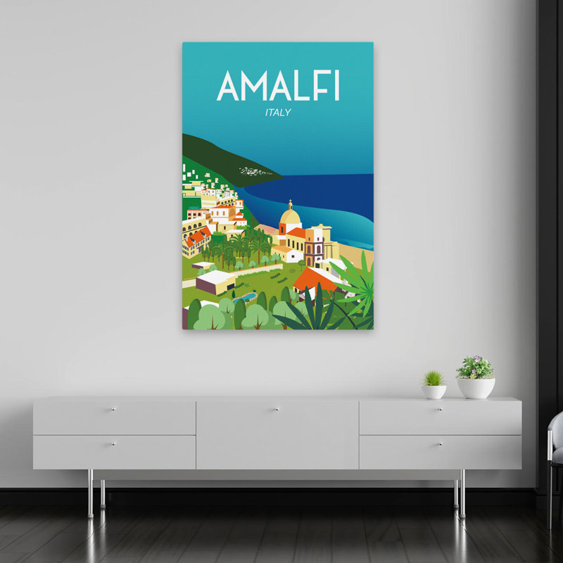 Amalfi - aventure Amalfi, côte d'Amalfi, art illustratif, H 60 po x l 40 po