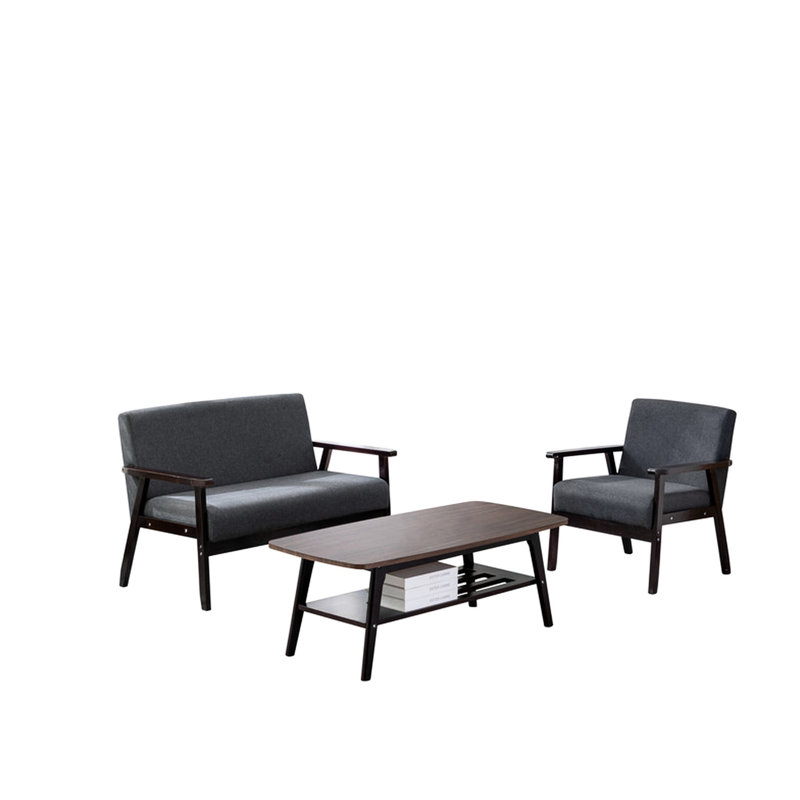 Ensemble de chaise de table basse en bois massif et lin gris