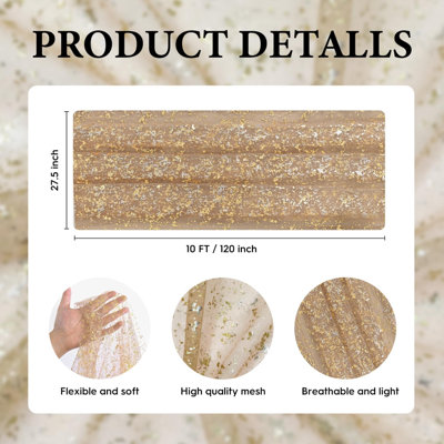 3PCCoffee Gold Gauze Table Runner 120 Inch 10FT, Glitter Metallic Foil Sheer Dining Wedding Anniversary Holiday Birthday Table Decor for Home Party
