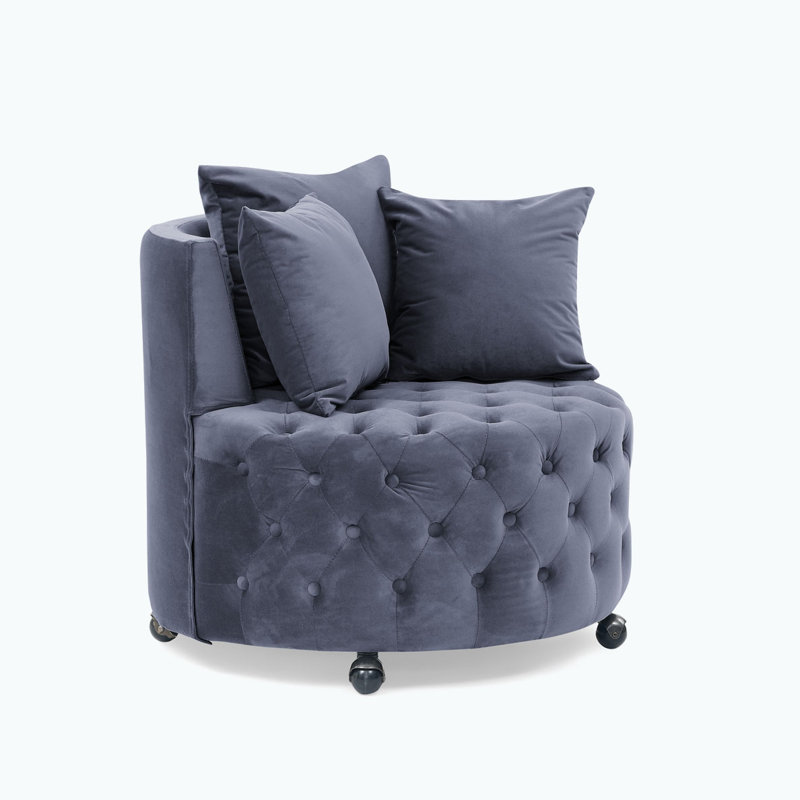 Chaise pivotante rembourrée et capitonnée en velours, Velours gris velours