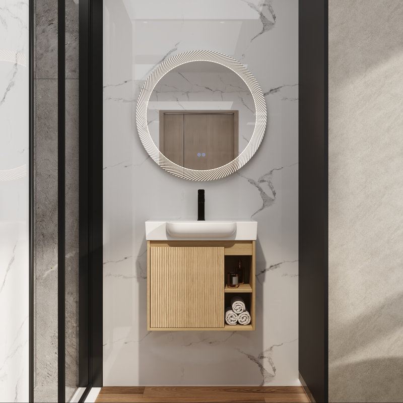 Meuble-lavabo suspendu avec lavabo en céramique blanche et porte à fermeture en douceur, 24"