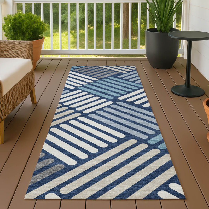 Machine Washable Indoor/Outdoor Bourkelands ACN2339 Geometric Rug, Runner 2'3" x 7'6"