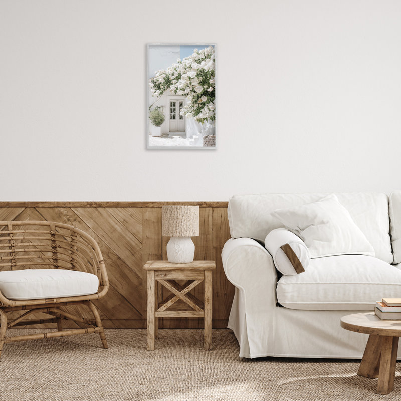 Art de giclée encadrée de jardin blanc par RB, H 24 po x l 16 po, Estampe numérique encadrée blanc bord de mer