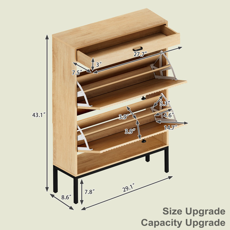 Range-chaussures de grande capacité de style moderne et minimaliste, Bois jaune moyen