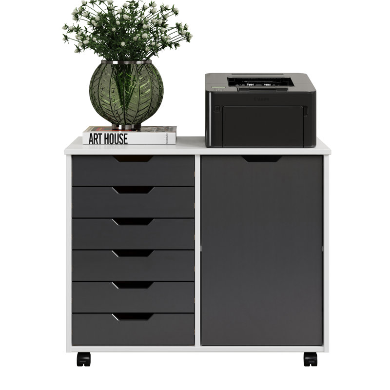 SOLID WOOD ROLL CART STORAGE CHEST WHITE & GRAY, Grey/White