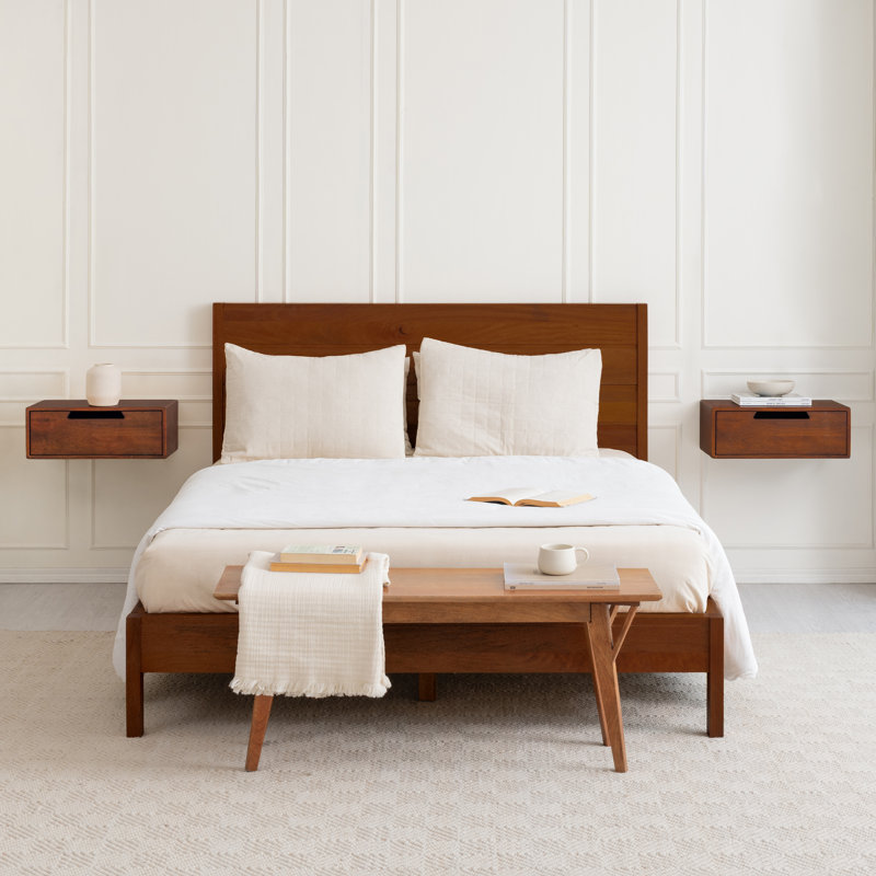 Strenta Davyen Solid Wood Floating Nightstand, Walnut