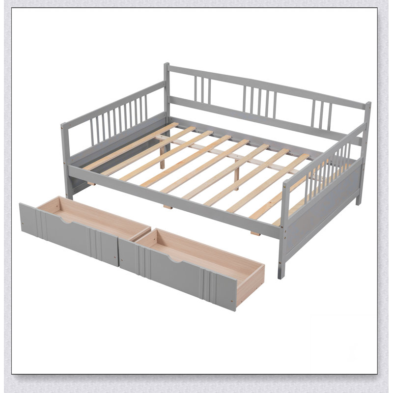 Daybed Wood Bed With Two Drawers, Gray