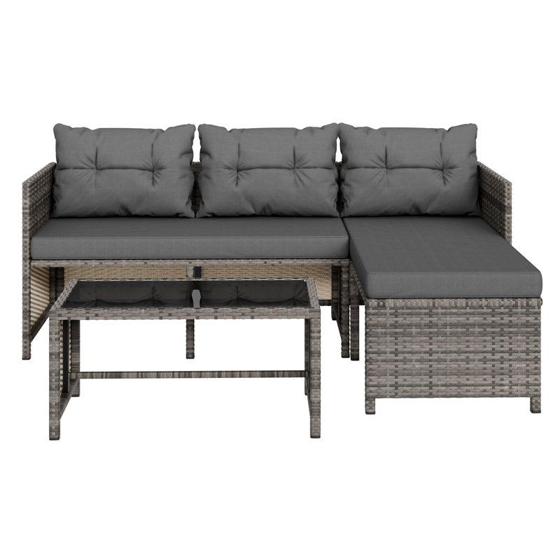 Ensemble de conversation d'extérieur pour 3 personnes avec coussins Casiyah, Gris foncé / Taupe