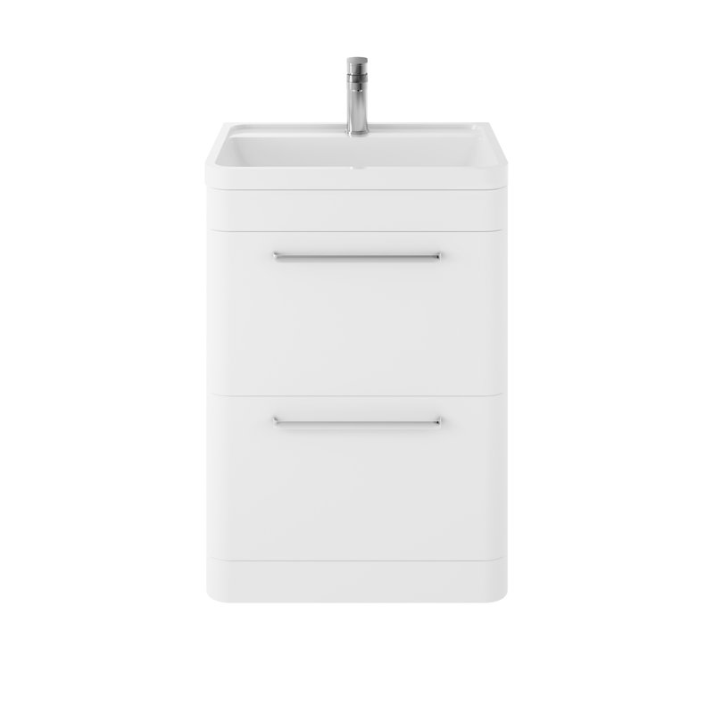 Solar 600mm Single Bathroom Vanity with Integrated Vitreous China Basin, Pure White