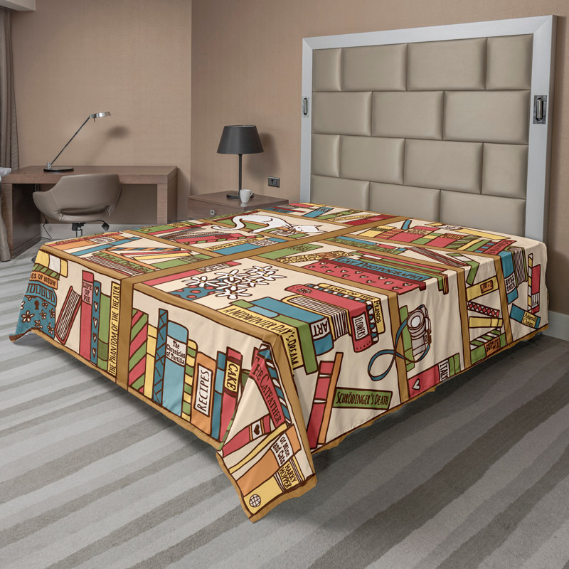 Ambesonne Colorful Top Flat Sheet Nerd Bohem Cat Kitten Multicolor, Full Flat Sheet