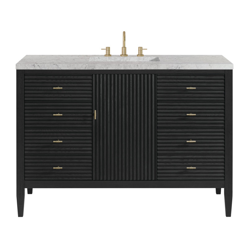 Myrrin 48'' W Single Vanity, Carbon Oak, Eternal Jasmine Pearl