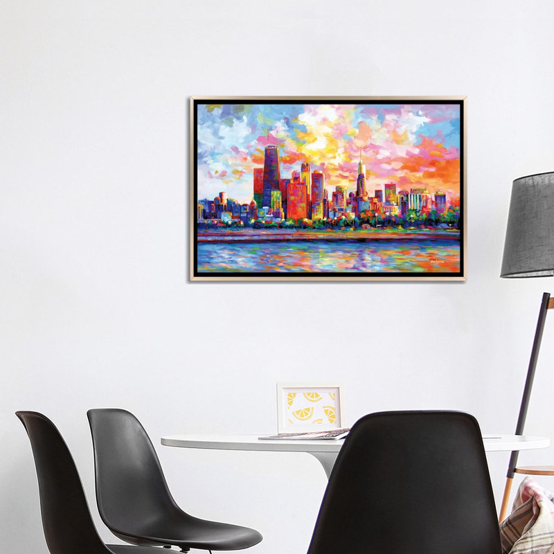 Chicago Skyline by Leon Devenice iCanvas, Champagne Floater Frame Canvas, 26" H x 40" W x 1.5" D