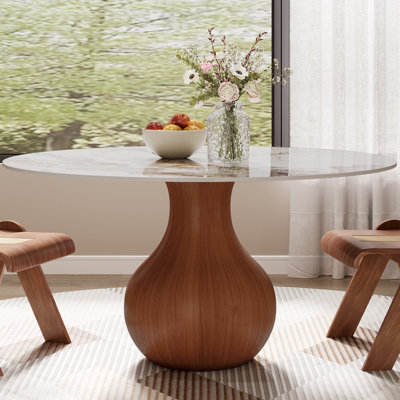Ikerne Farmhouse Kitchen Table Vase-shaped Pedestal Dining Table Circular For 4/6/8