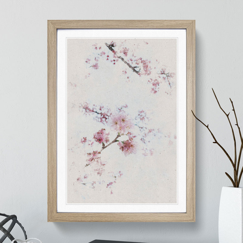 Eye of the Cherry Blossom Tree Watercolour - Picture Frame Graphic Art, Oak, 36cm H x 27cm W x 2cm D