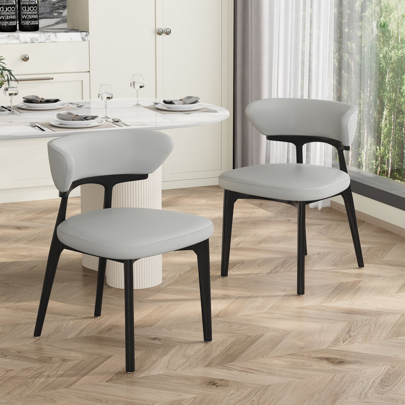 Wood Dining Chairs with Upholstered Grey Faux Leather Cushion Seat, Black Legs No Assembly Required (Set of 4), 4, Black
