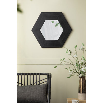 Miroir hexagonal 18,5 "x 18,5" avec cadre en bois massif, décoration murale