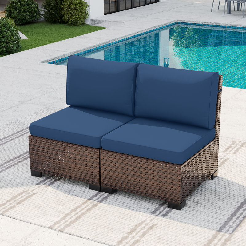 2-Person Armless Outdoor Seating Group With Cushions, Navy