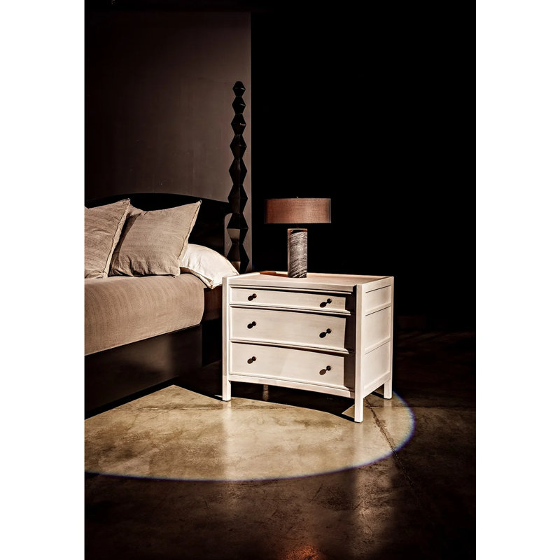 Hampton 3 - Drawer Solid Wood Nightstand, White Wash