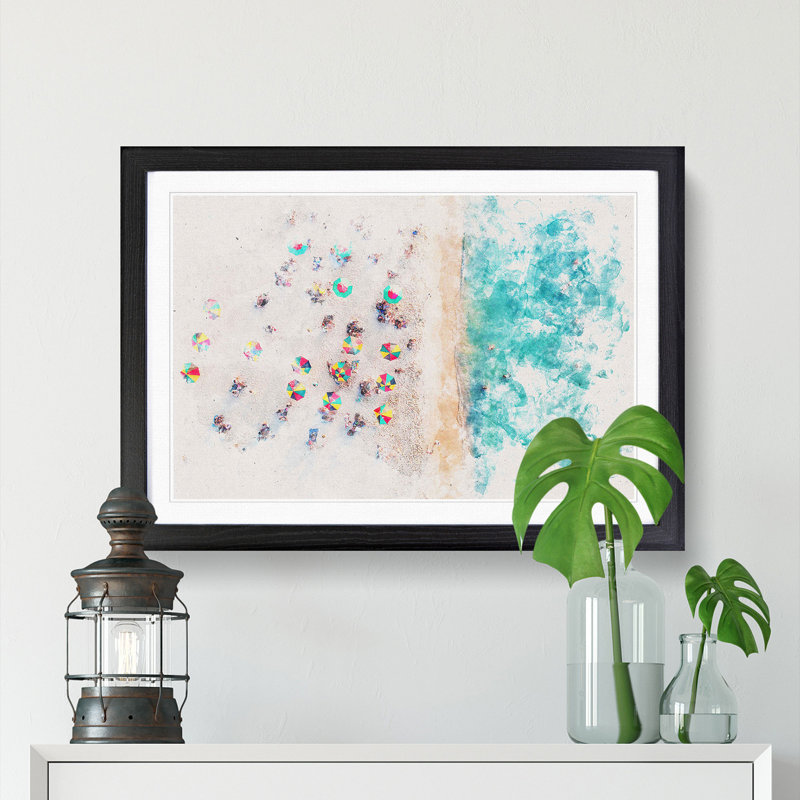 Miami Florida Beach Watercolour - Picture Frame Graphic Art Print, 45cm H x 63cm W x 2cm D, Black Framed