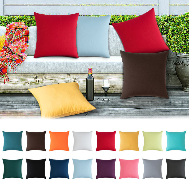 2 pièces Housse de coussin extérieure imperméable Housse de coussin de couleur unie moderne