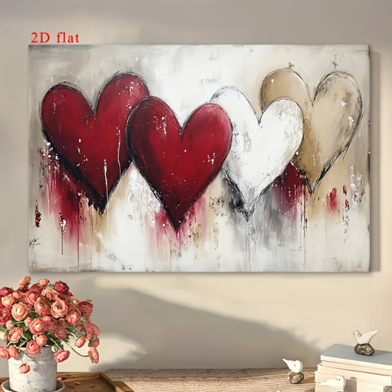 Impression sur toile moderne moderne rouge et cœur neutre - Urban Studio, 40*30 inch(100*75*2cm)