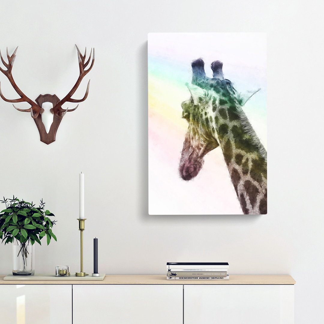 Giraffe Facing The Rainbow - Wrapped Canvas