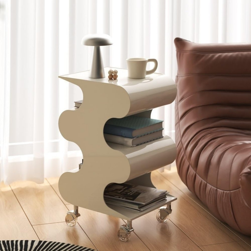 Table d'appoint roulante ondulée 22,4 po, table de bout autoportante en ABS avec roulettes
