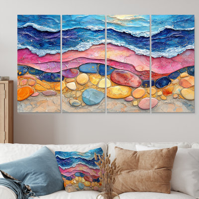 «Pink and Blue Coastal Coral Under Dream II», ensemble d'art mural sur toile