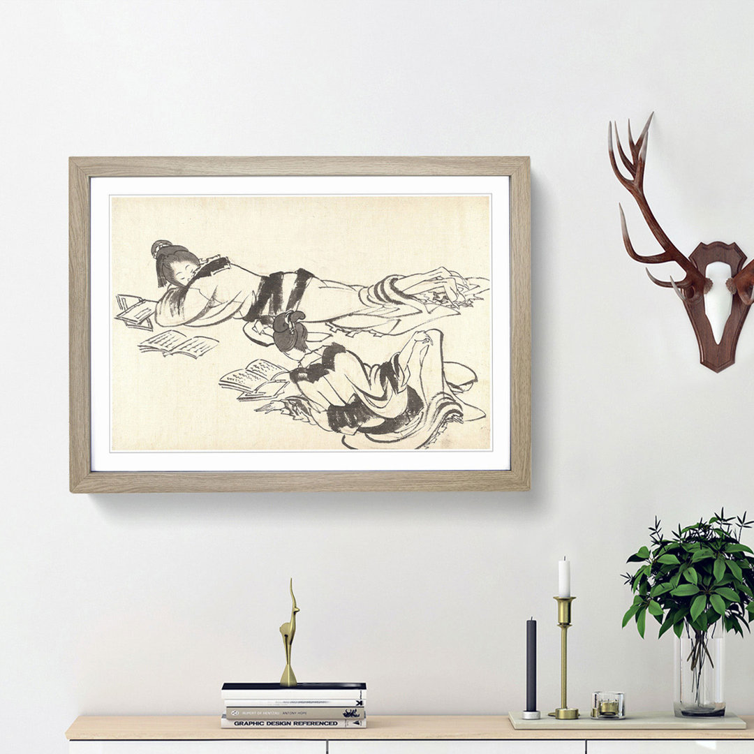 Girls Studying by Katsushika Hokusai - Picture Frame Painting Print