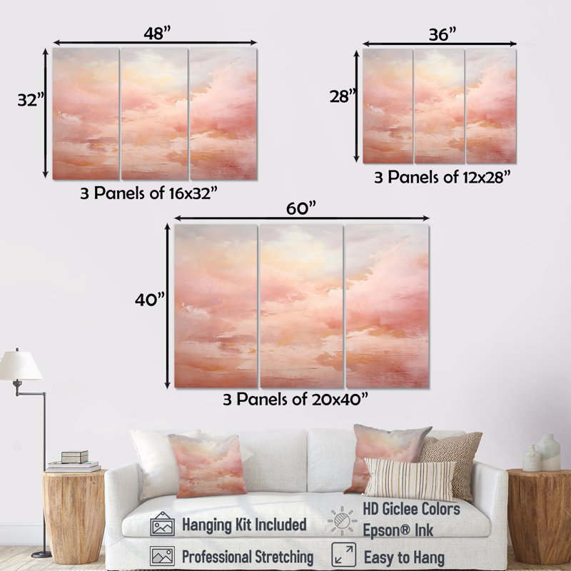 Ensemble de salon Palette Pink Cloud Horizon - Abstract Shapes, Toile tendue, H 28 po x l 36 po x P 1 po