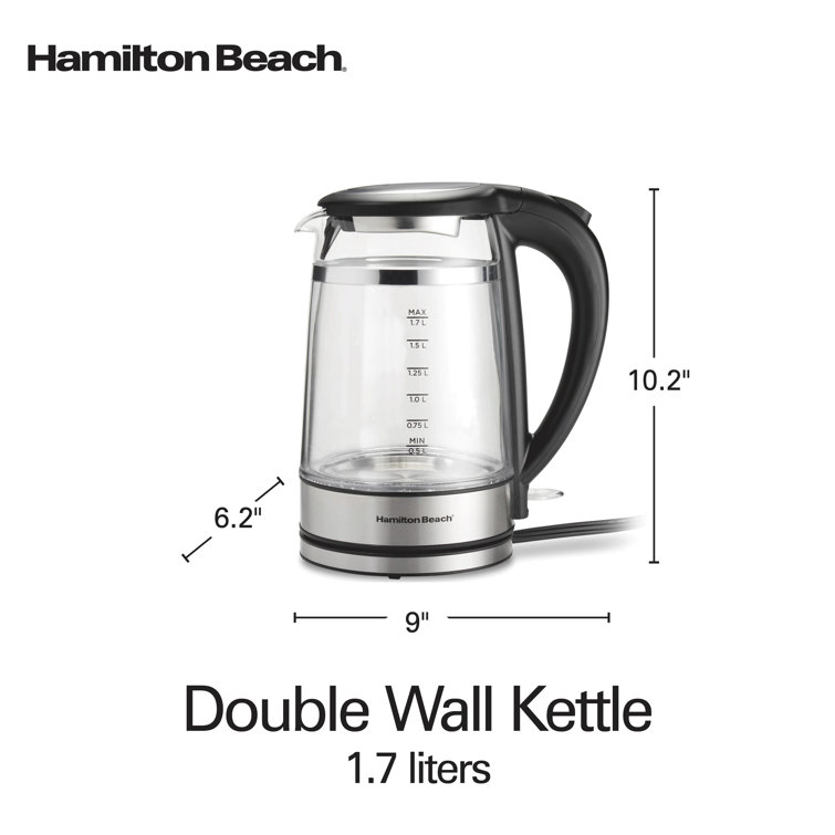 Hamilton Beach 1.7 L Glass Electric Kettle for Tea and Water, Cordless, LED  Indicator, Auto-Shutoff and Boil-Dry Protection, Brushed Metal (40865)