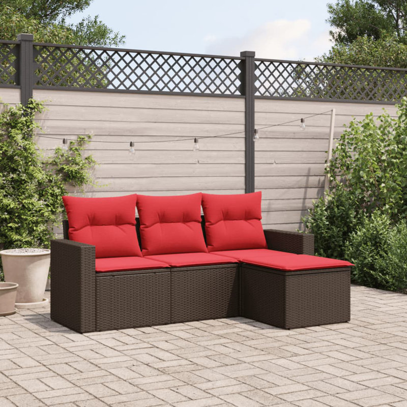 Ensemble de canapé de patio avec coussins 4 pièces Ebern Designs, Coussin bleu marine / structure grise
