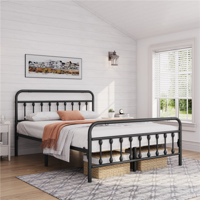 Metal Bed Frame with Vintage Headboard