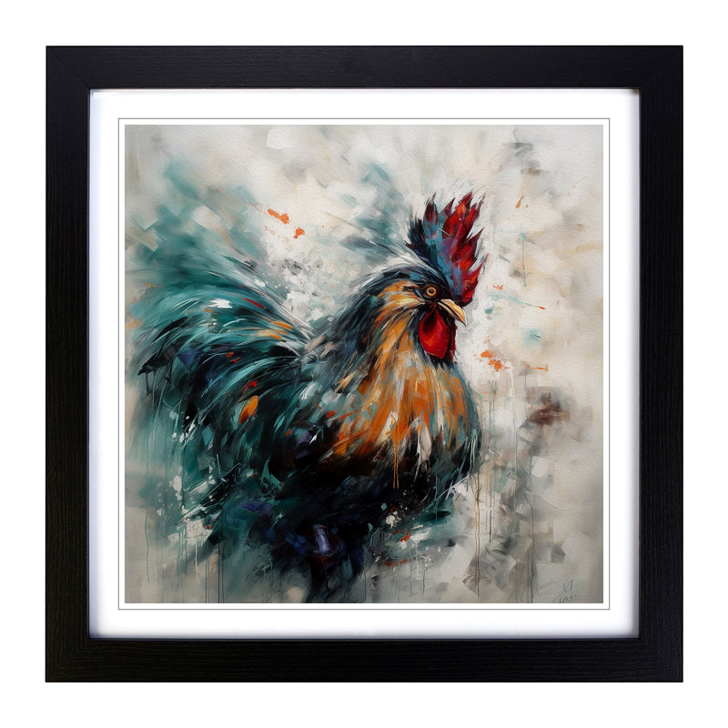 Rooster Abstract Expressionism No.1 - Single Picture Frame Print on Wood, Black