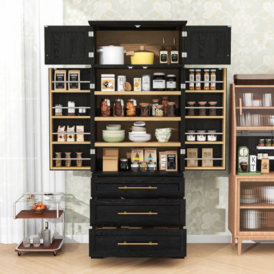 Kitchen Pantry Cabinet with 3 Drawers, 8 Adjustable Racks and Cabinet for Versatile Storage