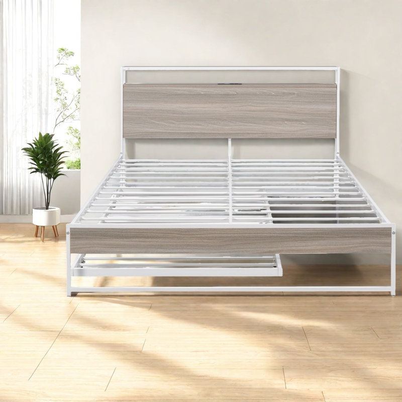 Grands lits avec lit gigogne et USB, chambre à coucher moderne en bois et métal